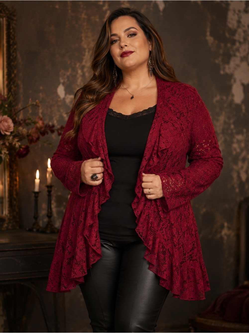 Torrid Burgundy Floral Lace Waterfall Cardigan 3X Dari Romantic Cottagecore